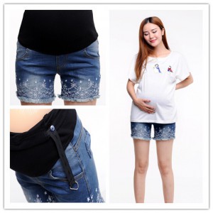 Summer-maternity-clothes-2015-Korean-fashion-lace-shorts-Maternity-Pregnant-women-protect-belly-pants-denim-shorts